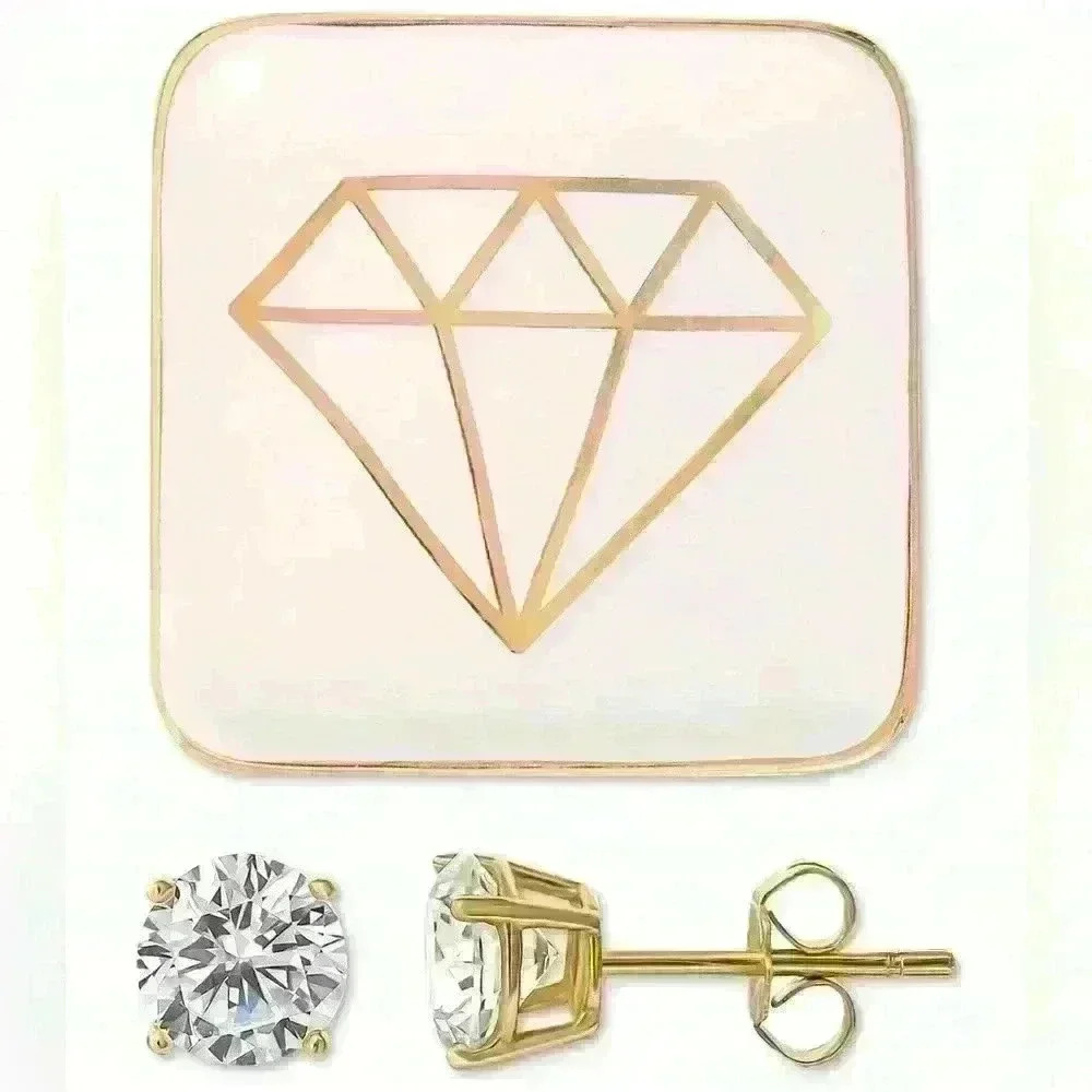 Giani Bernini Cubic Zirconia Solitaire Stud Earrings & Ceramic Trinket Dish